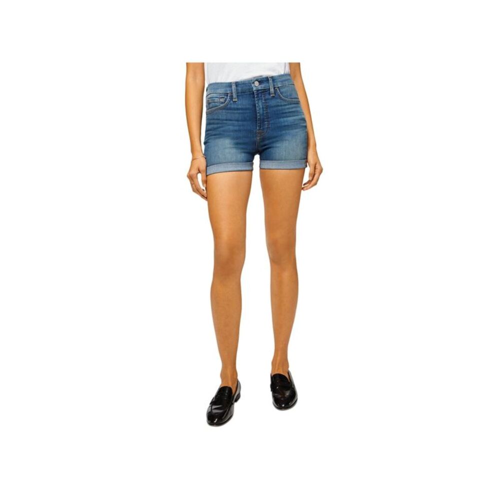 Jen 7 Womens High Waist Shorts Blue Denim Zippered Rolled-cuff Juniors 0